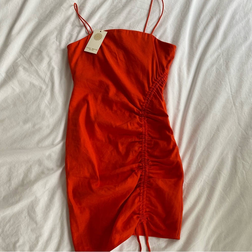 NWT: RAMY BROOK Carsen Spaghetti-Strap Asymmetric Mini Dress in Sunrise- Size 0